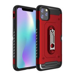 iPhone 11 (6.1in) Rugged Kickstand Armor Case with Card Slot (Red)